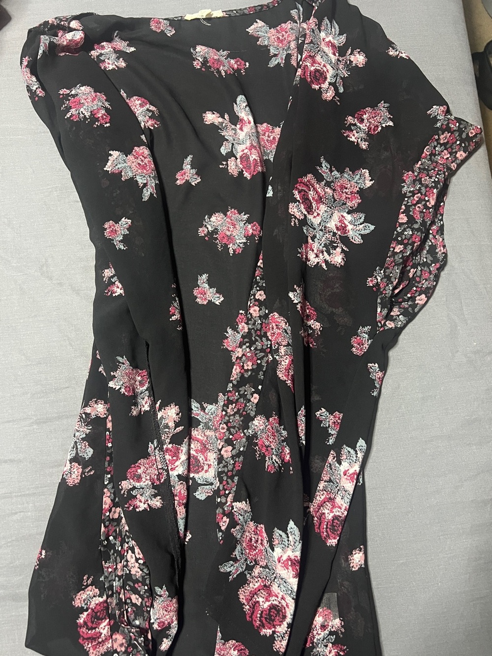 Maurices Black Floral Tunic Top - Pink Rose Print